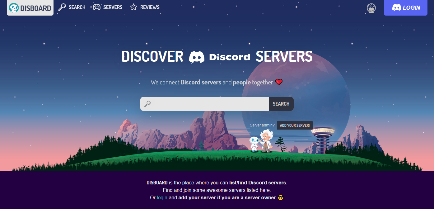 A screenshot of the front page of Disboard.org.