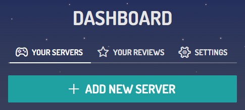 The dashboard for Disboard, displaying tabs indicating 'your servers,' 'your reviews,' and 'settings,' as well as the 'add new server' button.
